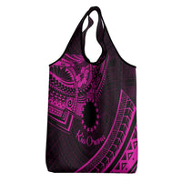 Kia Orana Cook Islands Grocery Bag Circle Stars With Floral Pink Pattern