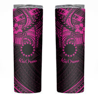 Kia Orana Cook Islands Skinny Tumbler Circle Stars With Floral Pink Pattern LT01 Pink - Polynesian Pride
