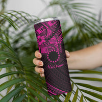 Kia Orana Cook Islands Skinny Tumbler Circle Stars With Floral Pink Pattern LT01 - Polynesian Pride