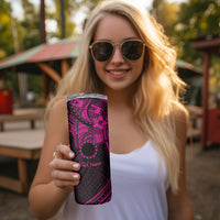 Kia Orana Cook Islands Skinny Tumbler Circle Stars With Floral Pink Pattern LT01 - Polynesian Pride