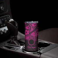 Kia Orana Cook Islands Skinny Tumbler Circle Stars With Floral Pink Pattern LT01 - Polynesian Pride