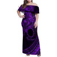 Kia Orana Cook Islands Family Matching Off Shoulder Maxi Dress and Hawaiian Shirt Circle Stars With Floral Purple Pattern LT01 Mom's Dress Purple - Polynesian Pride