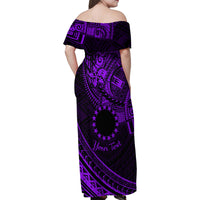 Kia Orana Cook Islands Family Matching Off Shoulder Maxi Dress and Hawaiian Shirt Circle Stars With Floral Purple Pattern LT01 - Polynesian Pride