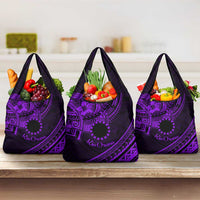 Kia Orana Cook Islands Grocery Bag Circle Stars With Floral Purple Pattern