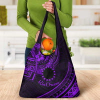 Kia Orana Cook Islands Grocery Bag Circle Stars With Floral Purple Pattern