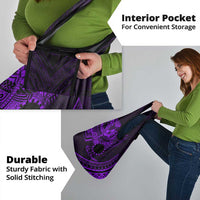 Kia Orana Cook Islands Grocery Bag Circle Stars With Floral Purple Pattern