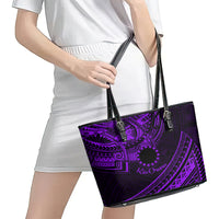 Kia Orana Cook Islands Leather Tote Bag Circle Stars With Floral Purple Pattern LT01 - Polynesian Pride