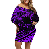 Kia Orana Cook Islands Off Shoulder Short Dress Circle Stars With Floral Purple Pattern LT01 Women Purple - Polynesian Pride