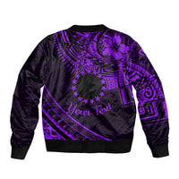 Kia Orana Cook Islands Sleeve Zip Bomber Jacket Circle Stars With Floral Purple Pattern LT01 - Polynesian Pride