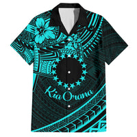 Kia Orana Cook Islands Family Matching Off Shoulder Maxi Dress and Hawaiian Shirt Circle Stars With Floral Turquoise Pattern LT01 Dad's Shirt - Short Sleeve Turquoise - Polynesian Pride