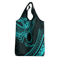 Kia Orana Cook Islands Grocery Bag Circle Stars With Floral Turquoise Pattern