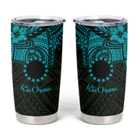 Kia Orana Cook Islands Tumbler Cup Circle Stars With Floral Turquoise Pattern