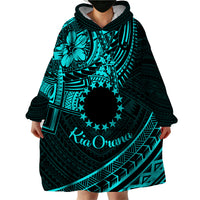 Kia Orana Cook Islands Wearable Blanket Hoodie Circle Stars With Floral Turquoise Pattern LT01 - Polynesian Pride