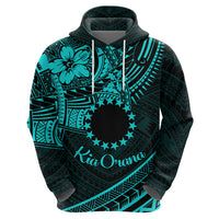 Kia Orana Cook Islands Zip Hoodie Circle Stars With Floral Turquoise Pattern LT01 - Polynesian Pride
