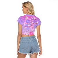 Polynesian Shark Valentine Raglan Cropped T Shirt Sweet Unique Version LT01 - Polynesian Pride