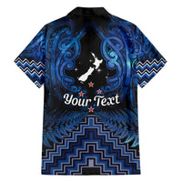 Personalised Aotearoa Matariki Family Matching Off The Shoulder Long Sleeve Dress and Hawaiian Shirt Blue Fern Maori Poutama