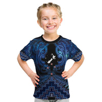 Personalised Aotearoa Matariki Kid T Shirt Blue Fern Maori Poutama LT01 Blue - Polynesian Pride