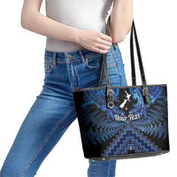 Personalised Aotearoa Matariki Leather Tote Bag Blue Fern Maori Poutama