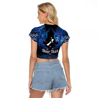 Personalised Aotearoa Matariki Raglan Cropped T Shirt Blue Fern Maori Poutama LT01 - Polynesian Pride