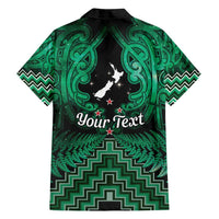 Personalised Aotearoa Matariki Family Matching Off Shoulder Maxi Dress and Hawaiian Shirt Green Fern Maori Poutama
