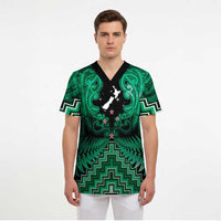 Personalised Aotearoa Matariki Scrub Top Green Fern Maori Poutama - Polynesian Pride
