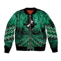 Personalised Aotearoa Matariki Sleeve Zip Bomber Jacket Green Fern Maori Poutama
