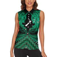 Personalised Aotearoa Matariki Women Sleeveless Polo Shirt Green Fern Maori Poutama