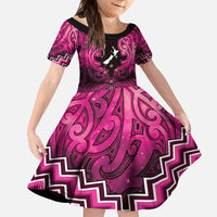 Personalised Aotearoa Matariki Family Matching Summer Maxi Dress and Hawaiian Shirt Pink Fern Maori Poutama
