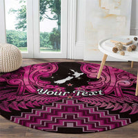 Personalised Aotearoa Matariki Round Carpet Pink Fern Maori Poutama