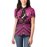 Personalised Aotearoa Matariki Women Polo Shirt Pink Fern Maori Poutama
