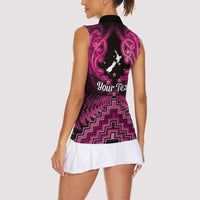 Personalised Aotearoa Matariki Women Sleeveless Polo Shirt Pink Fern Maori Poutama