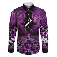 Personalised Aotearoa Matariki Family Matching Short Sleeve Bodycon Dress and Hawaiian Shirt Purple Fern Maori Poutama