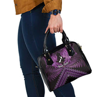 Personalised Aotearoa Matariki Shoulder Handbag Purple Fern Maori Poutama