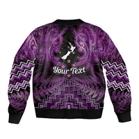 Personalised Aotearoa Matariki Sleeve Zip Bomber Jacket Purple Fern Maori Poutama