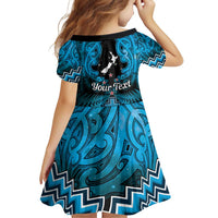 Personalised Aotearoa Matariki Family Matching Off Shoulder Short Dress and Hawaiian Shirt Turquoise Fern Maori Poutama