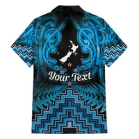 Personalised Aotearoa Matariki Family Matching Off Shoulder Short Dress and Hawaiian Shirt Turquoise Fern Maori Poutama
