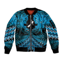 Personalised Aotearoa Matariki Sleeve Zip Bomber Jacket Turquoise Fern Maori Poutama