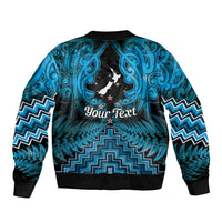 Personalised Aotearoa Matariki Sleeve Zip Bomber Jacket Turquoise Fern Maori Poutama