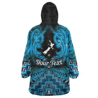 Personalised Aotearoa Matariki Wearable Blanket Hoodie Turquoise Fern Maori Poutama