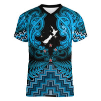 Personalised Aotearoa Matariki Women V-Neck T-Shirt Turquoise Fern Maori Poutama LT01 Female Turquoise - Polynesian Pride