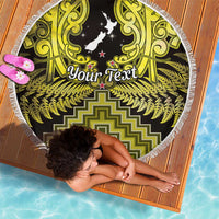 Personalised Aotearoa Matariki Beach Blanket Yellow Fern Maori Poutama
