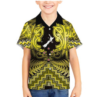 Personalised Aotearoa Matariki Family Matching Mermaid Dress and Hawaiian Shirt Yellow Fern Maori Poutama
