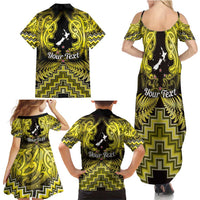Personalised Aotearoa Matariki Family Matching Summer Maxi Dress and Hawaiian Shirt Yellow Fern Maori Poutama