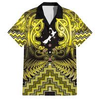 Personalised Aotearoa Matariki Family Matching Summer Maxi Dress and Hawaiian Shirt Yellow Fern Maori Poutama