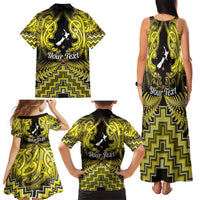 Personalised Aotearoa Matariki Family Matching Tank Maxi Dress and Hawaiian Shirt Yellow Fern Maori Poutama