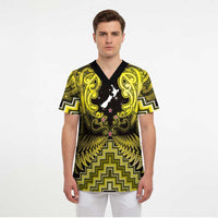 Personalised Aotearoa Matariki Scrub Top Yellow Fern Maori Poutama - Polynesian Pride