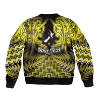 Personalised Aotearoa Matariki Sleeve Zip Bomber Jacket Yellow Fern Maori Poutama