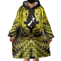 Personalised Aotearoa Matariki Wearable Blanket Hoodie Yellow Fern Maori Poutama