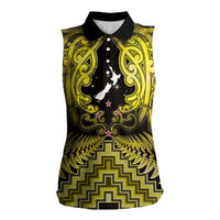 Personalised Aotearoa Matariki Women Sleeveless Polo Shirt Yellow Fern Maori Poutama