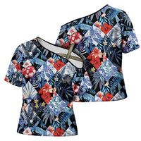 Hawaii Tropicana Blue Pattern Cross Shoulder Shirt - Polynesian Pride